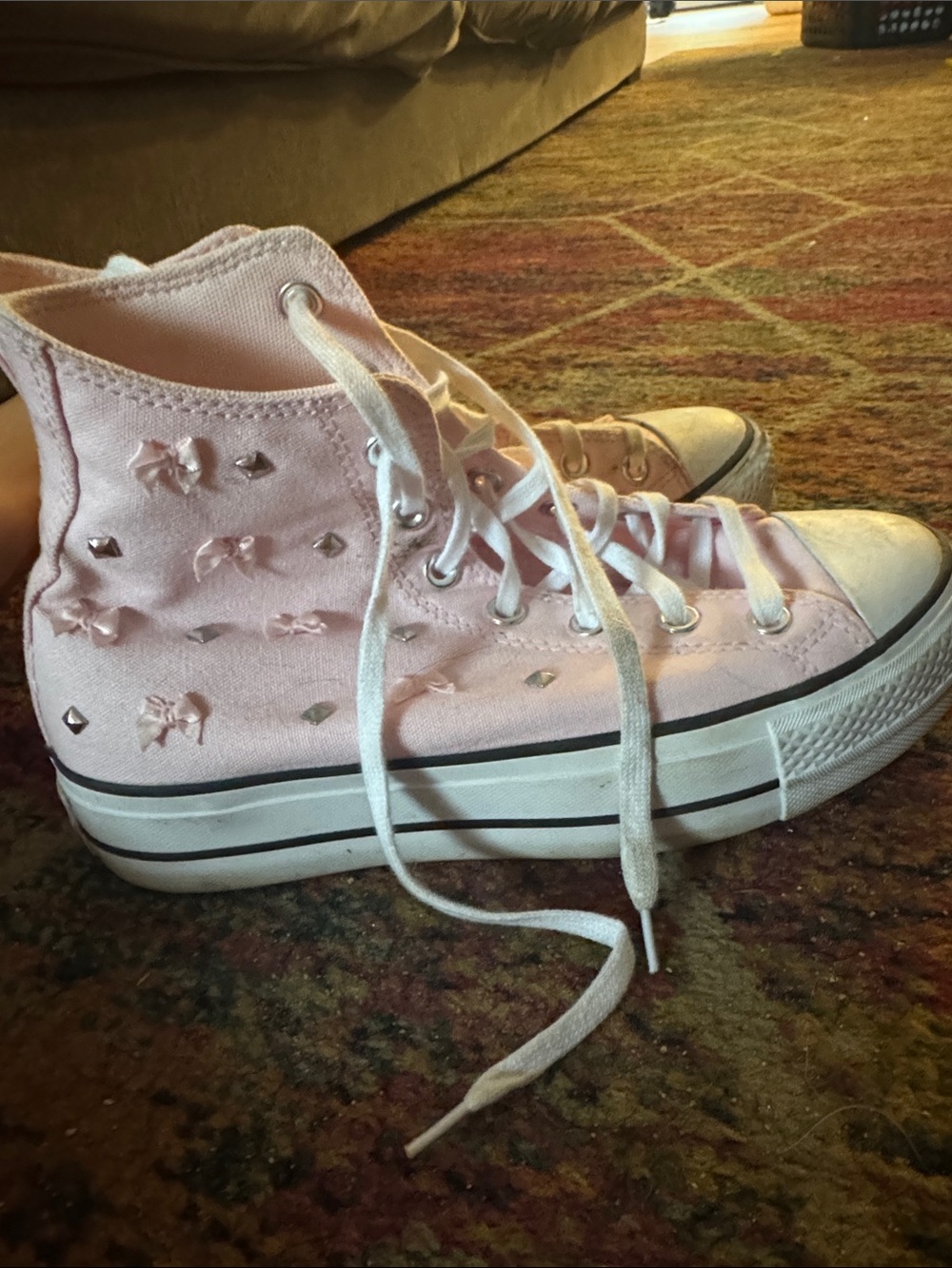 Converse Pink High-Top Sneakers with Bow and Stud Accents